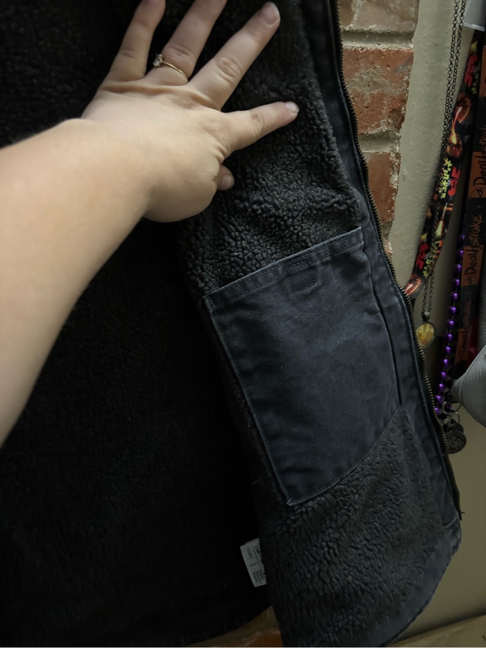 Carhartt V33-001 Vest Dark Grey Sherpa Lined Duck Canvas Workwear Chore Mens L - Picture 5 of 6